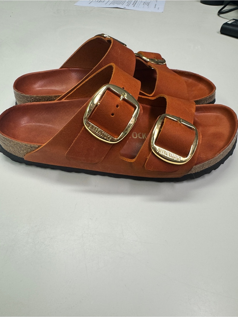 Birkenstock Arizona Big Buckle Leather Slides Burnt Orange Double Strap Size 40 - Picture 11 of 12